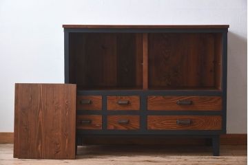 ペイント家具　和モダンなアンティークサイドキャビネット(収納棚、食器棚、戸棚)