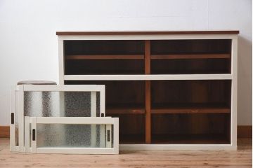 【K様ご決済用・ご成約済み】ペイント家具　アイボリーカラーが可愛らしいアンティークサイドボード(収納棚、戸棚)