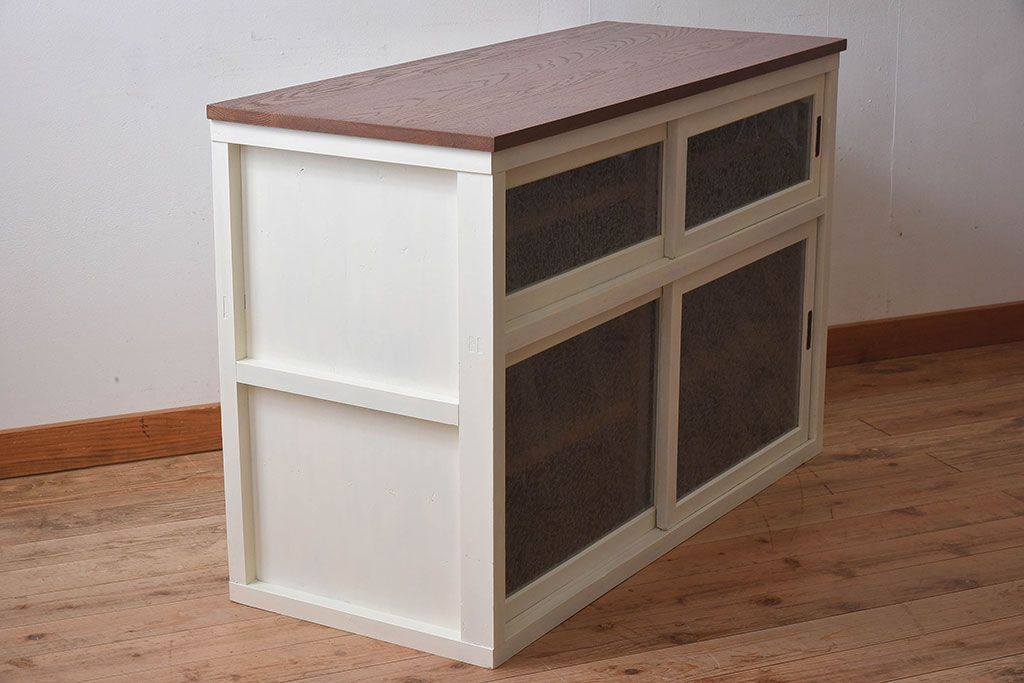 【K様ご決済用・ご成約済み】ペイント家具　アイボリーカラーが可愛らしいアンティークサイドボード(収納棚、戸棚)