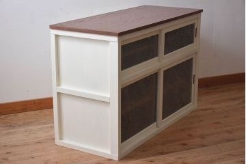 【K様ご決済用・ご成約済み】ペイント家具　アイボリーカラーが可愛らしいアンティークサイドボード(収納棚、戸棚)