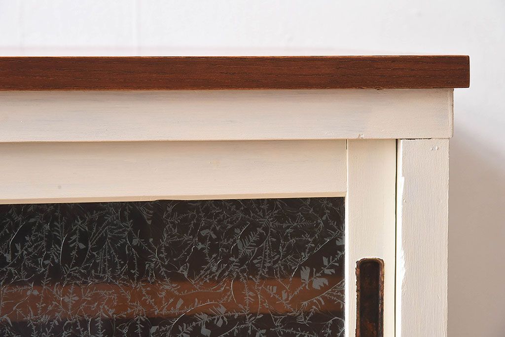 【K様ご決済用・ご成約済み】ペイント家具　アイボリーカラーが可愛らしいアンティークサイドボード(収納棚、戸棚)