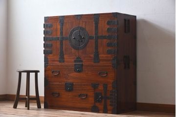 アンティーク家具　和製アンティーク　江戸〜明治期!観音開き　春慶塗の重ね箪笥(衣装箪笥・引き出し)