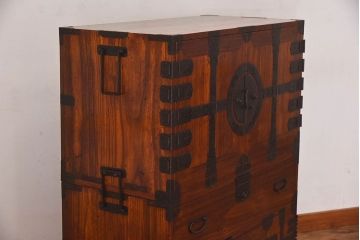 アンティーク家具　和製アンティーク　江戸〜明治期!観音開き　春慶塗の重ね箪笥(衣装箪笥・引き出し)