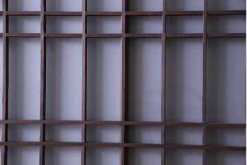 和製アンティーク　凝った格子のデザインが素敵なガラス戸(格子戸、引き戸、建具)2枚セット