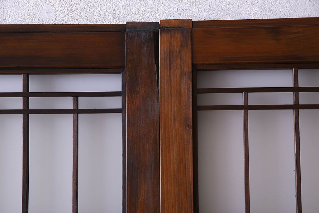 和製アンティーク　凝った格子のデザインが素敵なガラス戸(格子戸、引き戸、建具)2枚セット