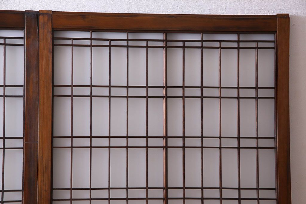 和製アンティーク　凝った格子のデザインが素敵なガラス戸(格子戸、引き戸、建具)2枚セット