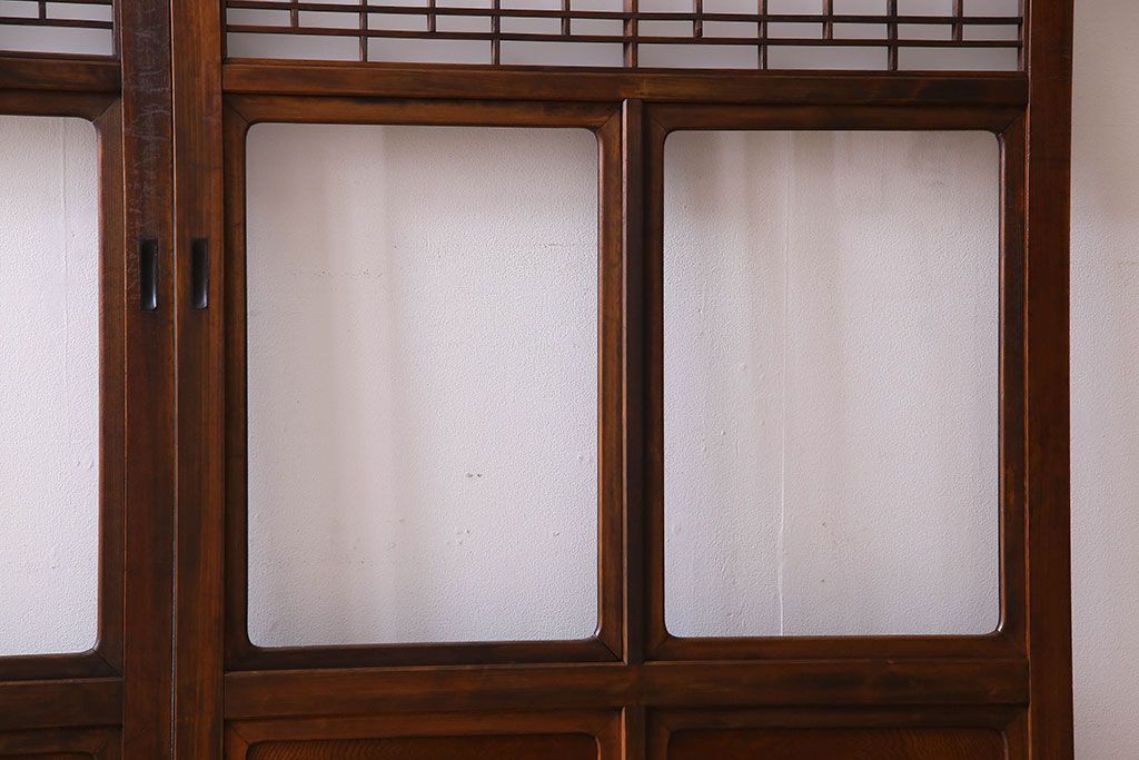 和製アンティーク　凝った格子のデザインが素敵なガラス戸(格子戸、引き戸、建具)2枚セット