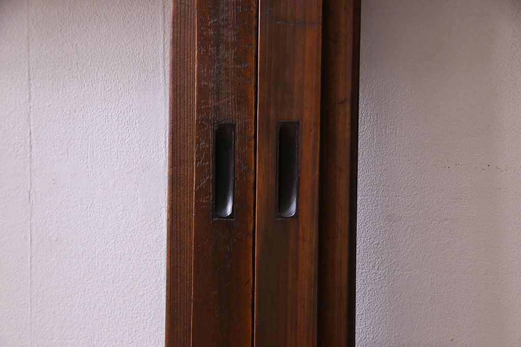 和製アンティーク　凝った格子のデザインが素敵なガラス戸(格子戸、引き戸、建具)2枚セット