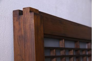 和製アンティーク　凝った格子のデザインが素敵なガラス戸(格子戸、引き戸、建具)2枚セット