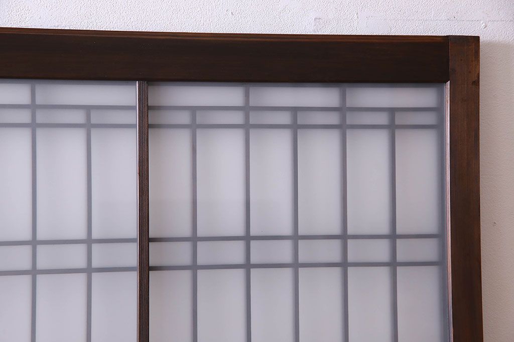 和製アンティーク　凝った格子のデザインが素敵なガラス戸(格子戸、引き戸、建具)2枚セット