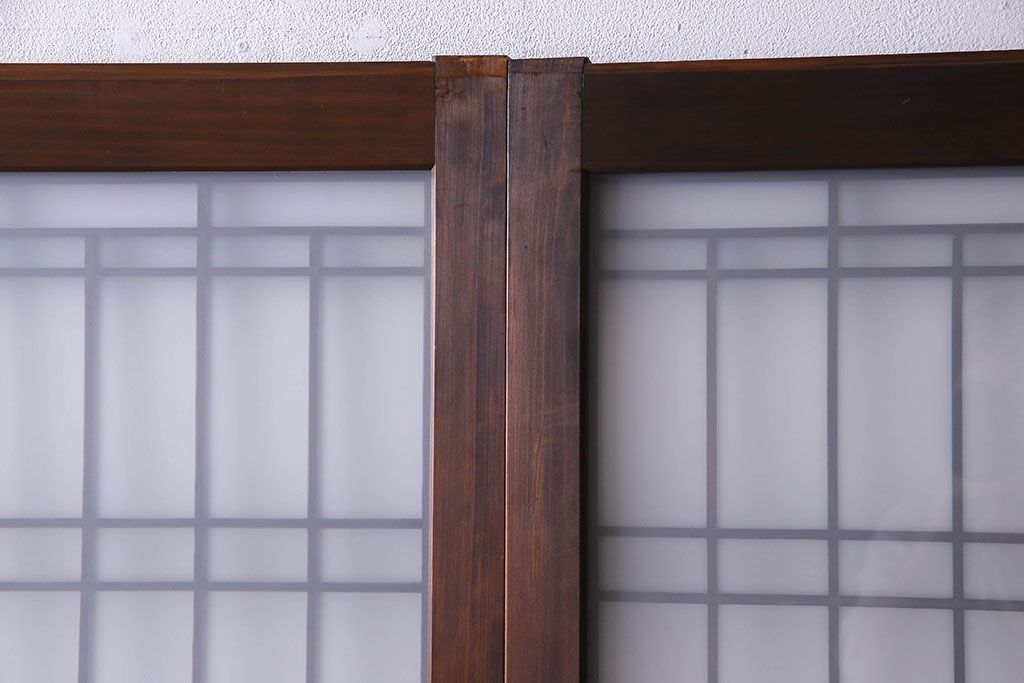 和製アンティーク　凝った格子のデザインが素敵なガラス戸(格子戸、引き戸、建具)2枚セット
