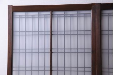 和製アンティーク　凝った格子のデザインが素敵なガラス戸(格子戸、引き戸、建具)2枚セット