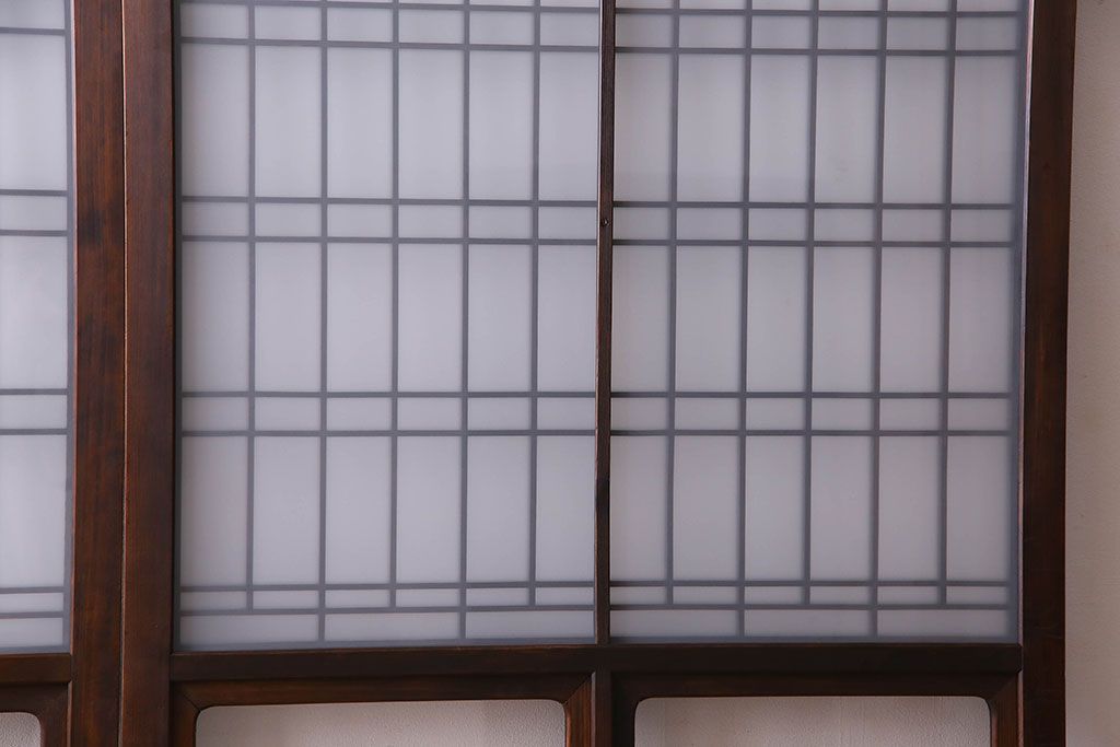 和製アンティーク　凝った格子のデザインが素敵なガラス戸(格子戸、引き戸、建具)2枚セット