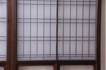 和製アンティーク　凝った格子のデザインが素敵なガラス戸(格子戸、引き戸、建具)2枚セット
