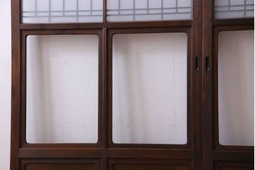 和製アンティーク　凝った格子のデザインが素敵なガラス戸(格子戸、引き戸、建具)2枚セット