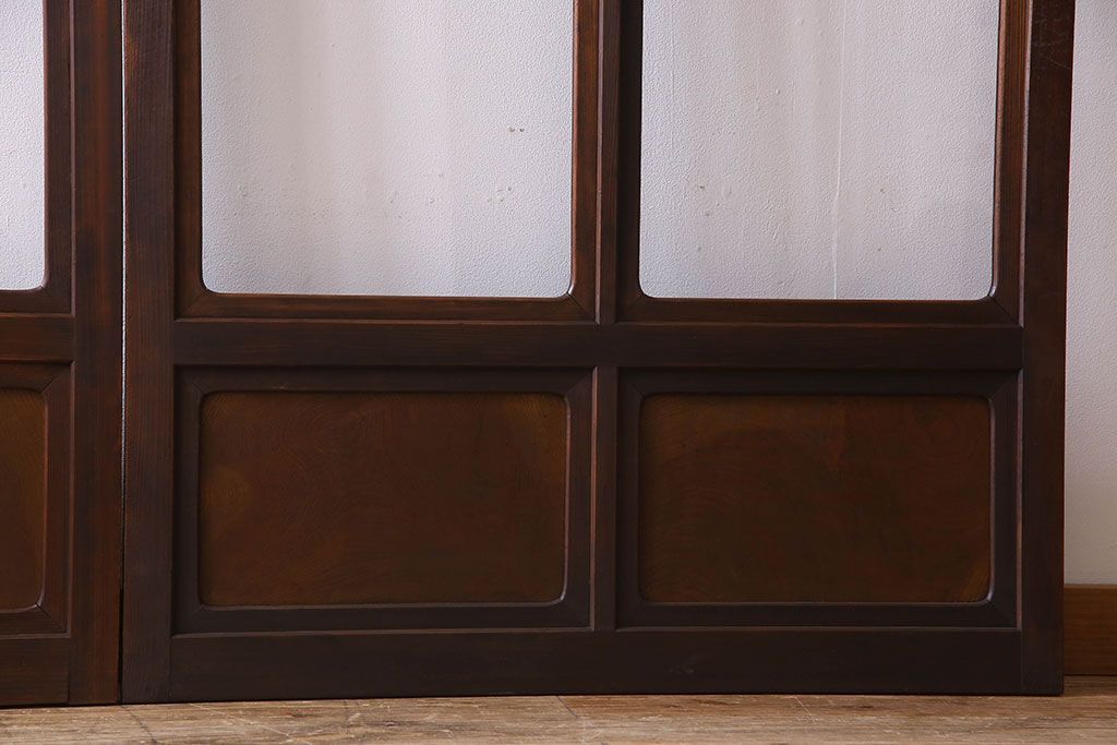 和製アンティーク　凝った格子のデザインが素敵なガラス戸(格子戸、引き戸、建具)2枚セット