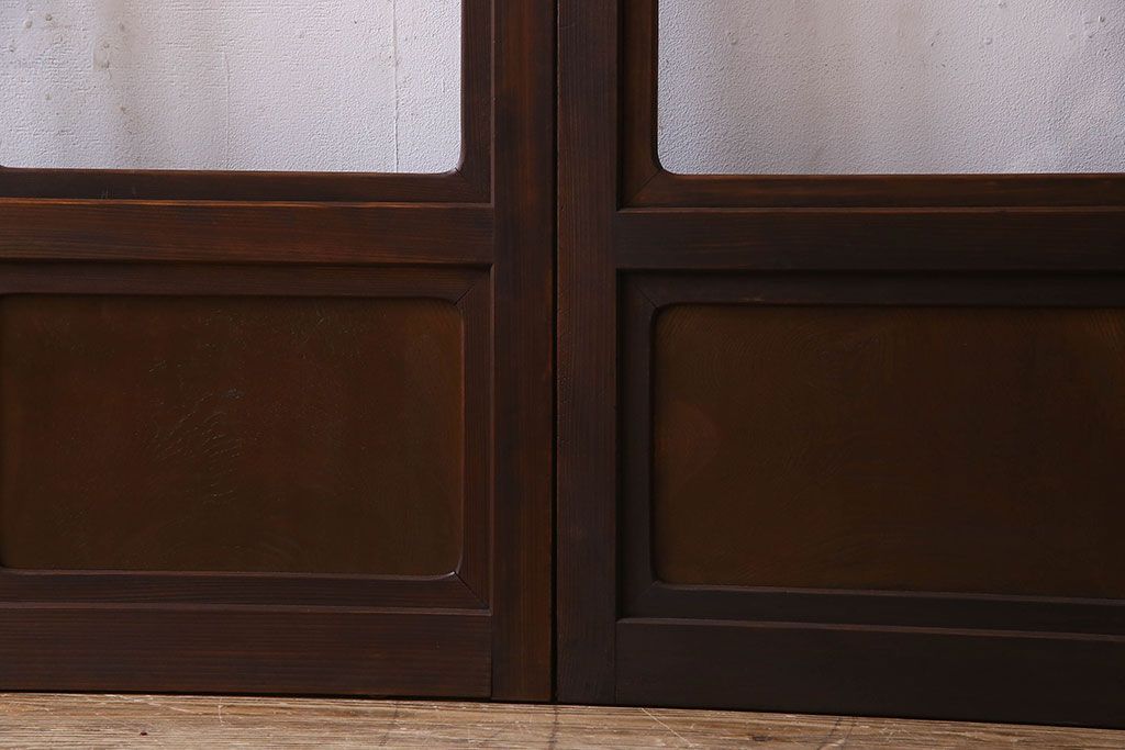 和製アンティーク　凝った格子のデザインが素敵なガラス戸(格子戸、引き戸、建具)2枚セット