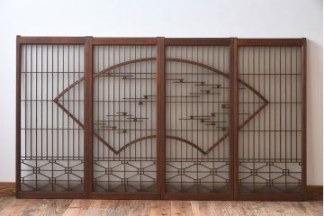 和製アンティーク　美しい扇のデザインが目を惹くガラス戸(引き戸、格子戸)