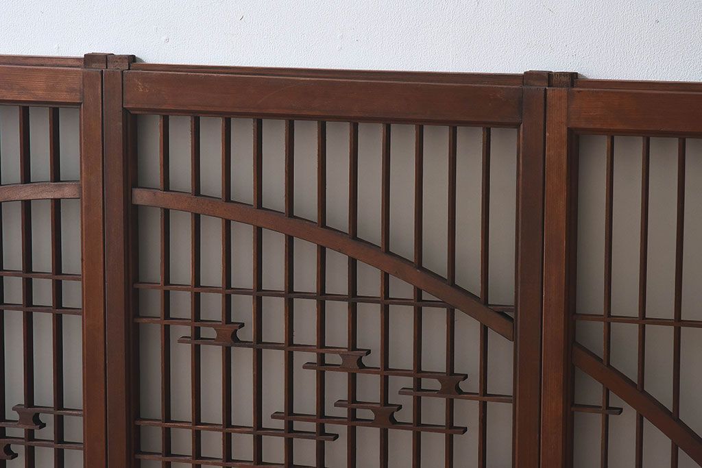 和製アンティーク　美しい扇のデザインが目を惹くガラス戸(引き戸、格子戸)