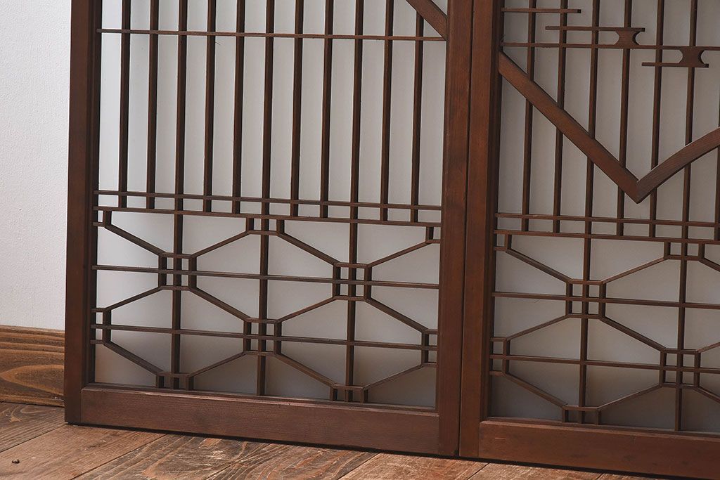 和製アンティーク　美しい扇のデザインが目を惹くガラス戸(引き戸、格子戸)