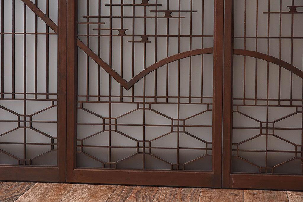 和製アンティーク　美しい扇のデザインが目を惹くガラス戸(引き戸、格子戸)