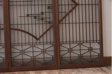 和製アンティーク　美しい扇のデザインが目を惹くガラス戸(引き戸、格子戸)