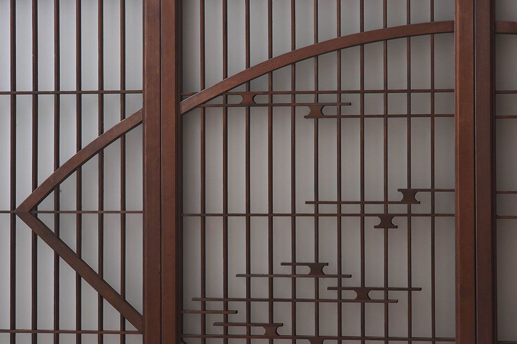 和製アンティーク　美しい扇のデザインが目を惹くガラス戸(引き戸、格子戸)