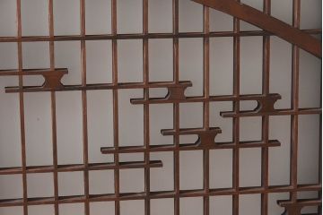 和製アンティーク　美しい扇のデザインが目を惹くガラス戸(引き戸、格子戸)