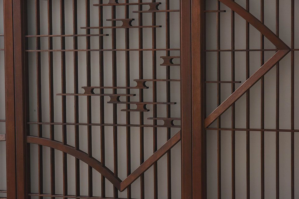 和製アンティーク　美しい扇のデザインが目を惹くガラス戸(引き戸、格子戸)