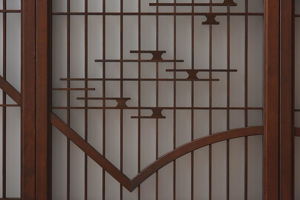 和製アンティーク　美しい扇のデザインが目を惹くガラス戸(引き戸、格子戸)