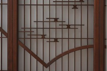 和製アンティーク　美しい扇のデザインが目を惹くガラス戸(引き戸、格子戸)