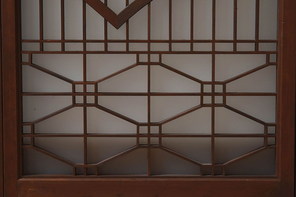 和製アンティーク　美しい扇のデザインが目を惹くガラス戸(引き戸、格子戸)