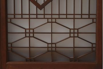 和製アンティーク　美しい扇のデザインが目を惹くガラス戸(引き戸、格子戸)