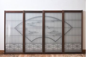 和製アンティーク　美しい扇のデザインが目を惹くガラス戸(引き戸、格子戸)