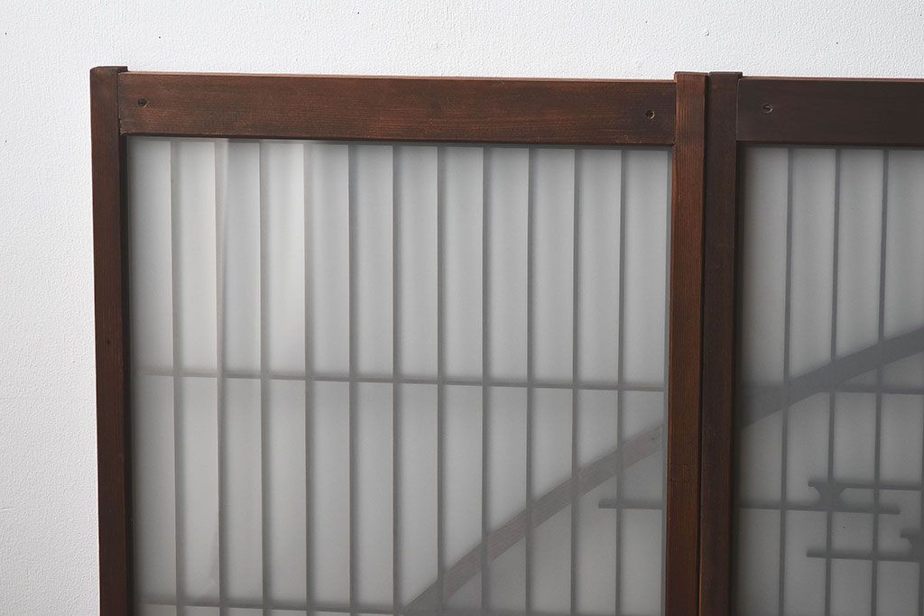 和製アンティーク　美しい扇のデザインが目を惹くガラス戸(引き戸、格子戸)