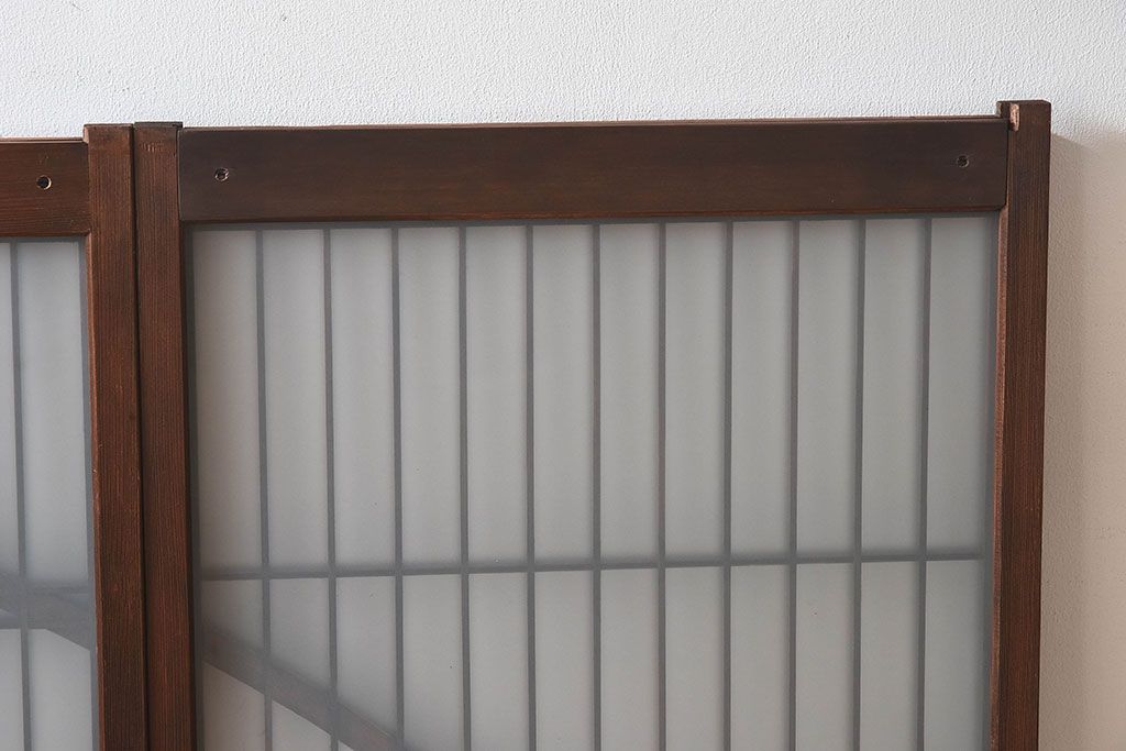 和製アンティーク　美しい扇のデザインが目を惹くガラス戸(引き戸、格子戸)