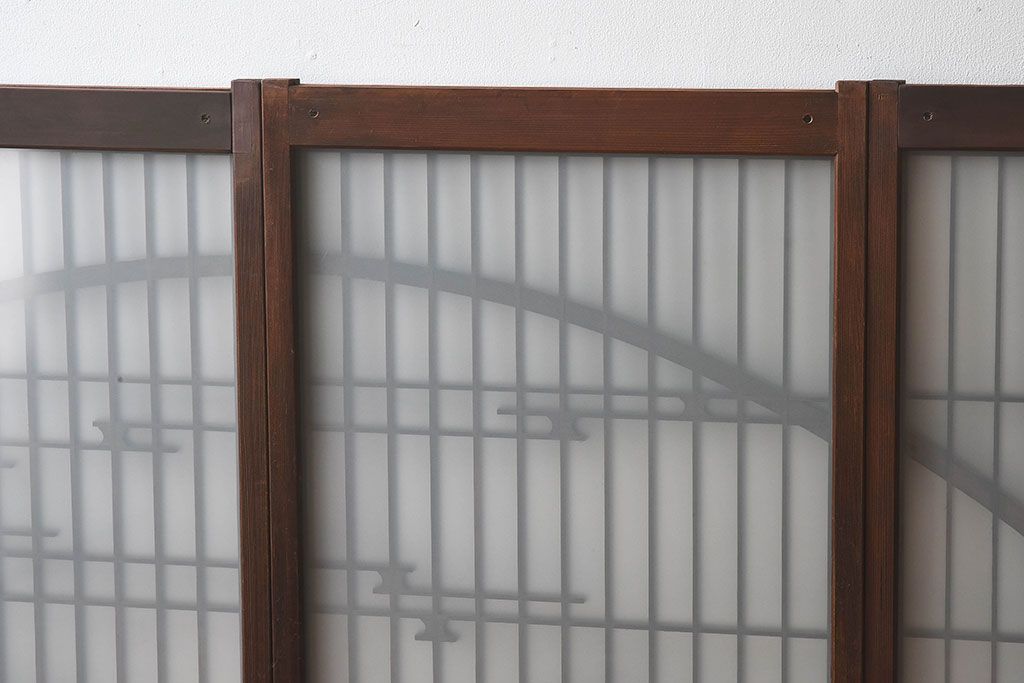 和製アンティーク　美しい扇のデザインが目を惹くガラス戸(引き戸、格子戸)