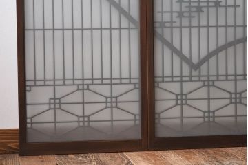 和製アンティーク　美しい扇のデザインが目を惹くガラス戸(引き戸、格子戸)