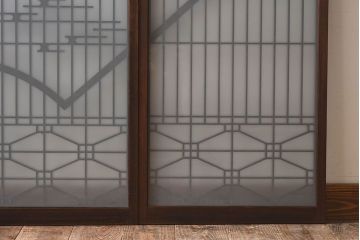 和製アンティーク　美しい扇のデザインが目を惹くガラス戸(引き戸、格子戸)
