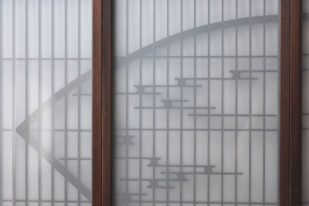 和製アンティーク　美しい扇のデザインが目を惹くガラス戸(引き戸、格子戸)