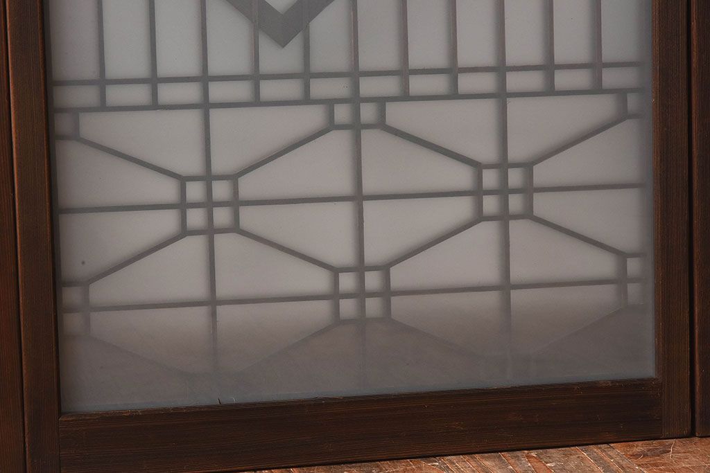 和製アンティーク　美しい扇のデザインが目を惹くガラス戸(引き戸、格子戸)