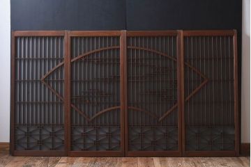和製アンティーク　美しい扇のデザインが目を惹くガラス戸(引き戸、格子戸)