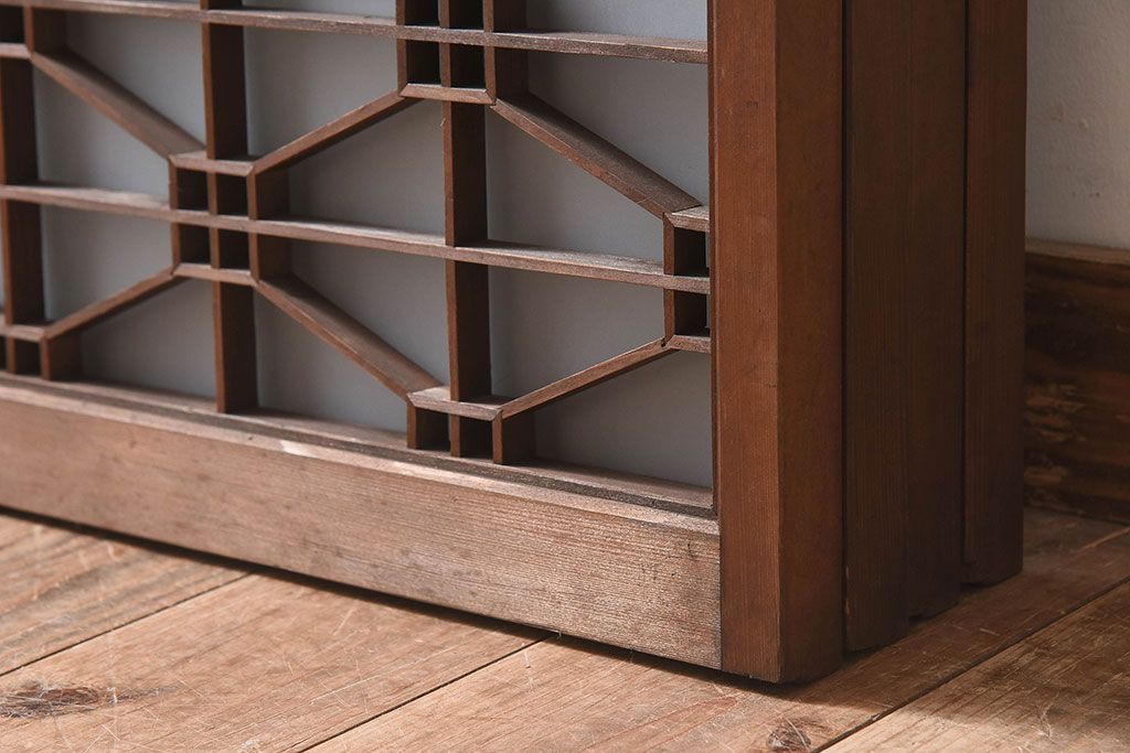 和製アンティーク　美しい扇のデザインが目を惹くガラス戸(引き戸、格子戸)