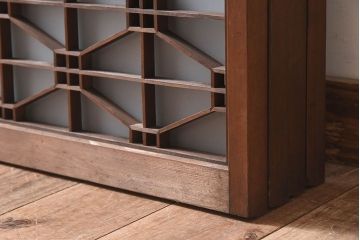 和製アンティーク　美しい扇のデザインが目を惹くガラス戸(引き戸、格子戸)