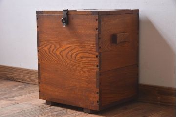 アンティーク雑貨　昭和レトロ　古いタモ材製木箱(ゴミ箱、収納箱)