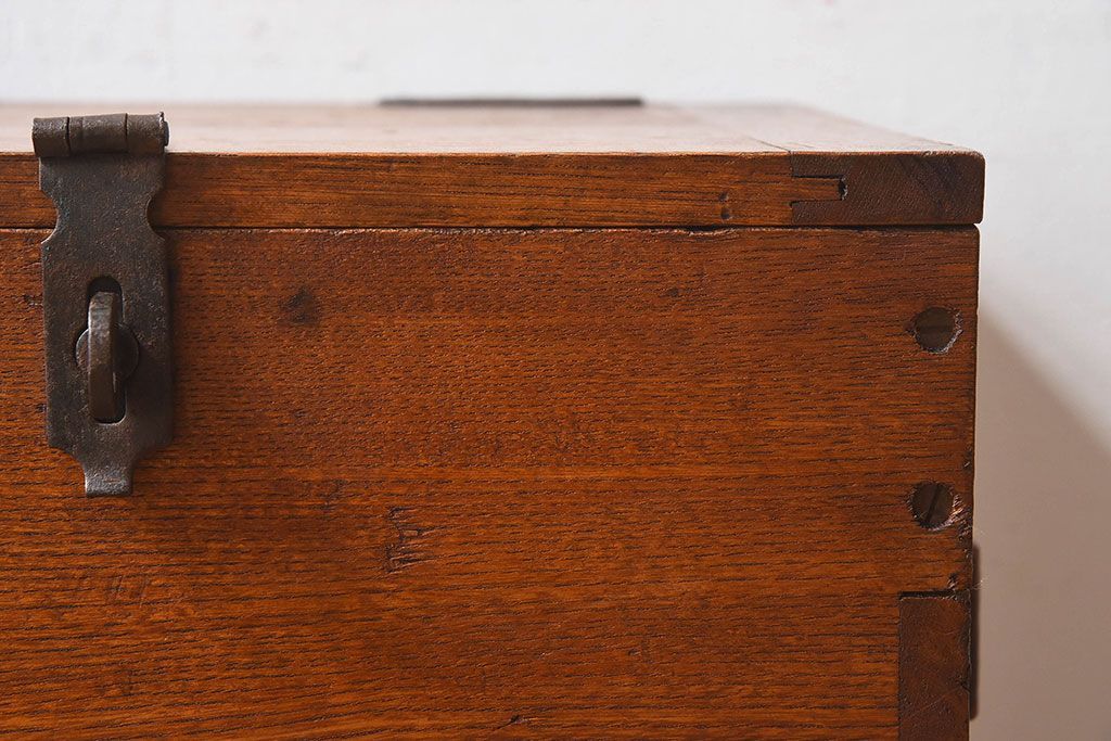 アンティーク雑貨　昭和レトロ　古いタモ材製木箱(ゴミ箱、収納箱)