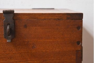 アンティーク雑貨　昭和レトロ　古いタモ材製木箱(ゴミ箱、収納箱)