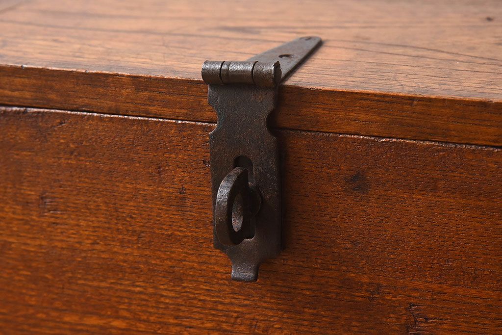 アンティーク雑貨　昭和レトロ　古いタモ材製木箱(ゴミ箱、収納箱)