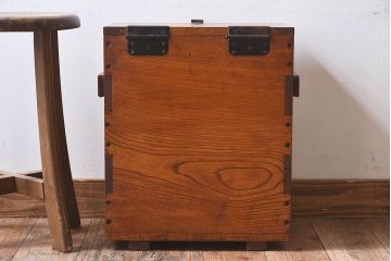 アンティーク雑貨　昭和レトロ　古いタモ材製木箱(ゴミ箱、収納箱)