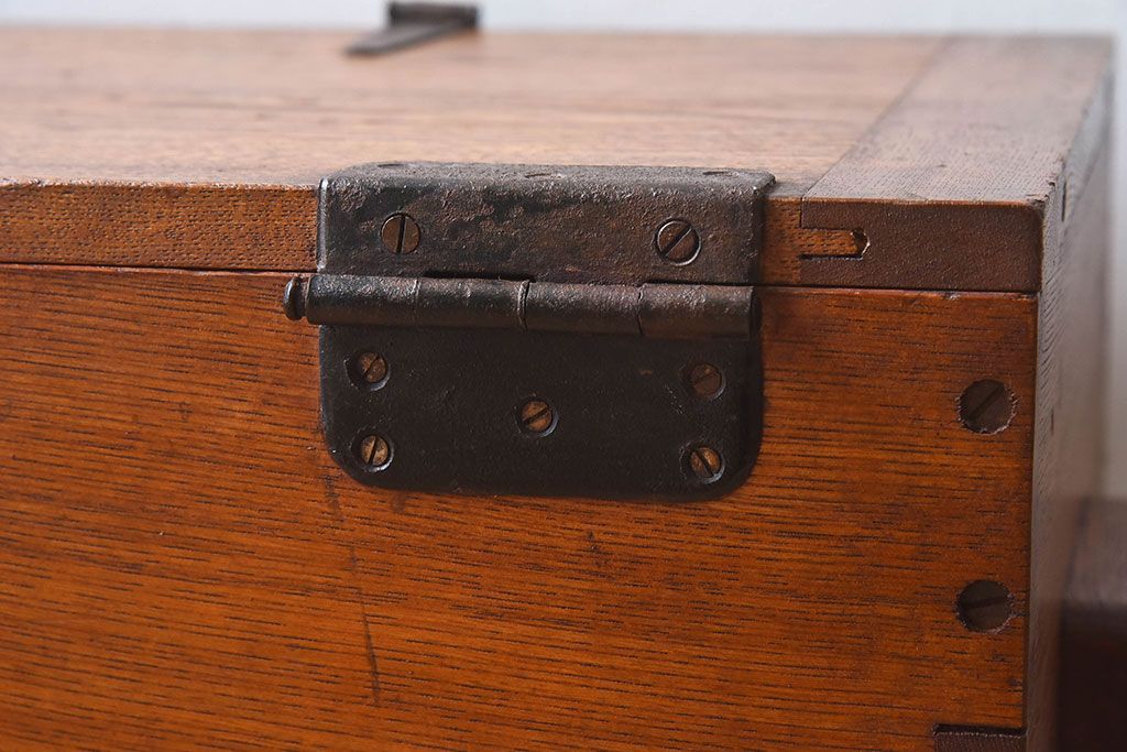 アンティーク雑貨　昭和レトロ　古いタモ材製木箱(ゴミ箱、収納箱)